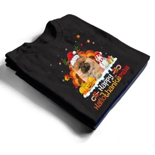 HalloThanksMas Halloween Thanksgiving Christmas Chowchow Dog T Shirt