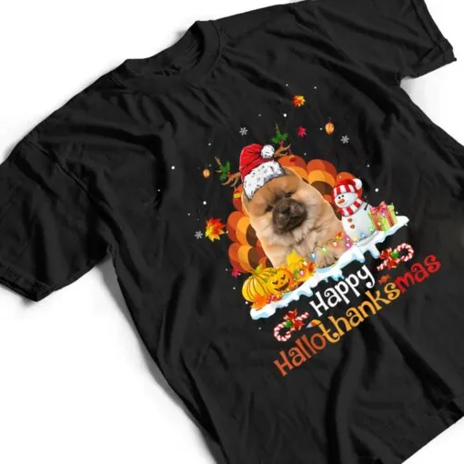 HalloThanksMas Halloween Thanksgiving Christmas Chowchow Dog T Shirt