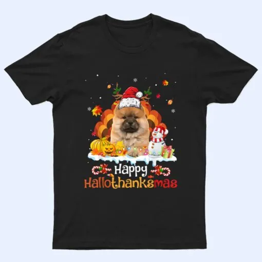 HalloThanksMas Halloween Thanksgiving Christmas Chowchow Dog T Shirt