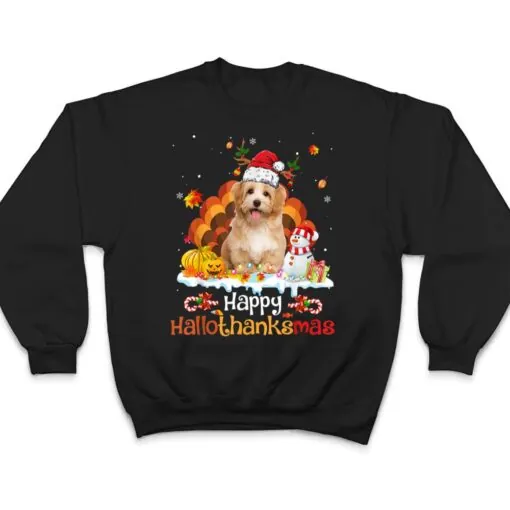 HalloThanksMas Halloween Thanksgiving Christmas Havanese Dog T Shirt