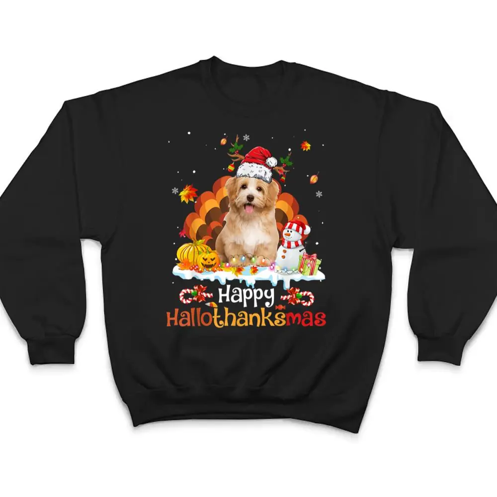 HalloThanksMas-Halloween-Thanksgiving-Christmas-Havanese-Dog-T-Shirt-4 HalloThanksMas Halloween Thanksgiving Christmas Havanese Dog T Shirt