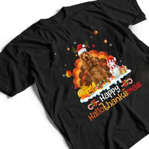 HalloThanksMas Halloween Thanksgiving Christmas Spaniel Dog T Shirt