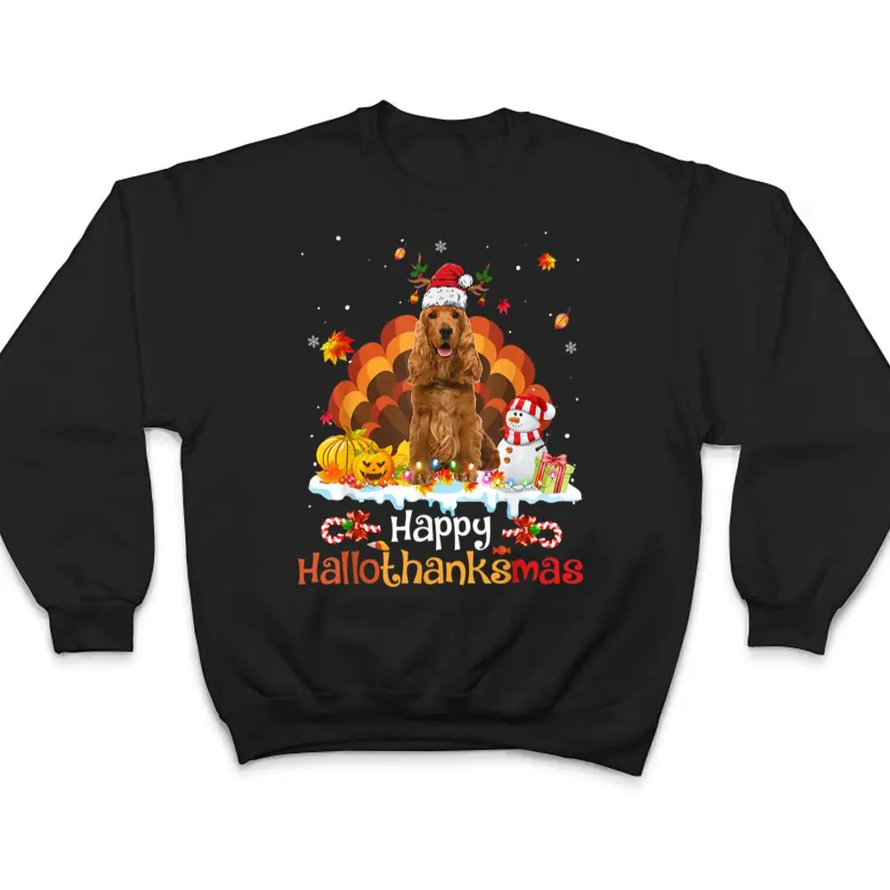 HalloThanksMas-Halloween-Thanksgiving-Christmas-Spaniel-Dog-T-Shirt-4 HalloThanksMas Halloween Thanksgiving Christmas Spaniel Dog T Shirt