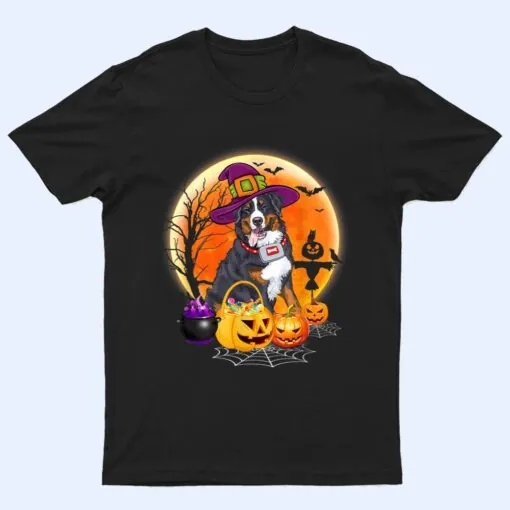 Halloween Australian Shepherd Dog Moon With Pumpkin Funny T Shirt