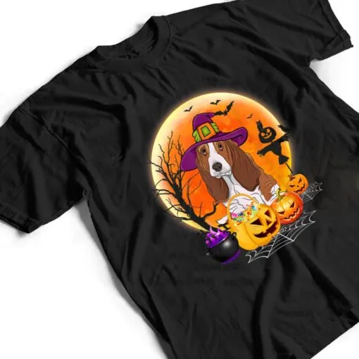 Halloween Basset Hound Dog Moon With Pumpkin Funny Gifts T Shirt