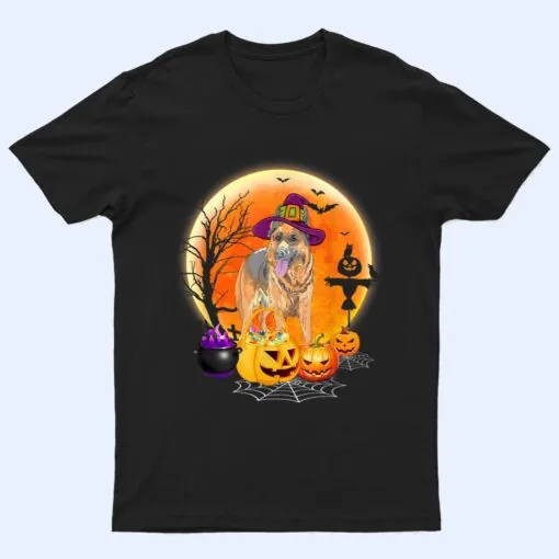 Halloween Belgian Malinois Dog Moon With Pumpkin Funny Gifts T Shirt