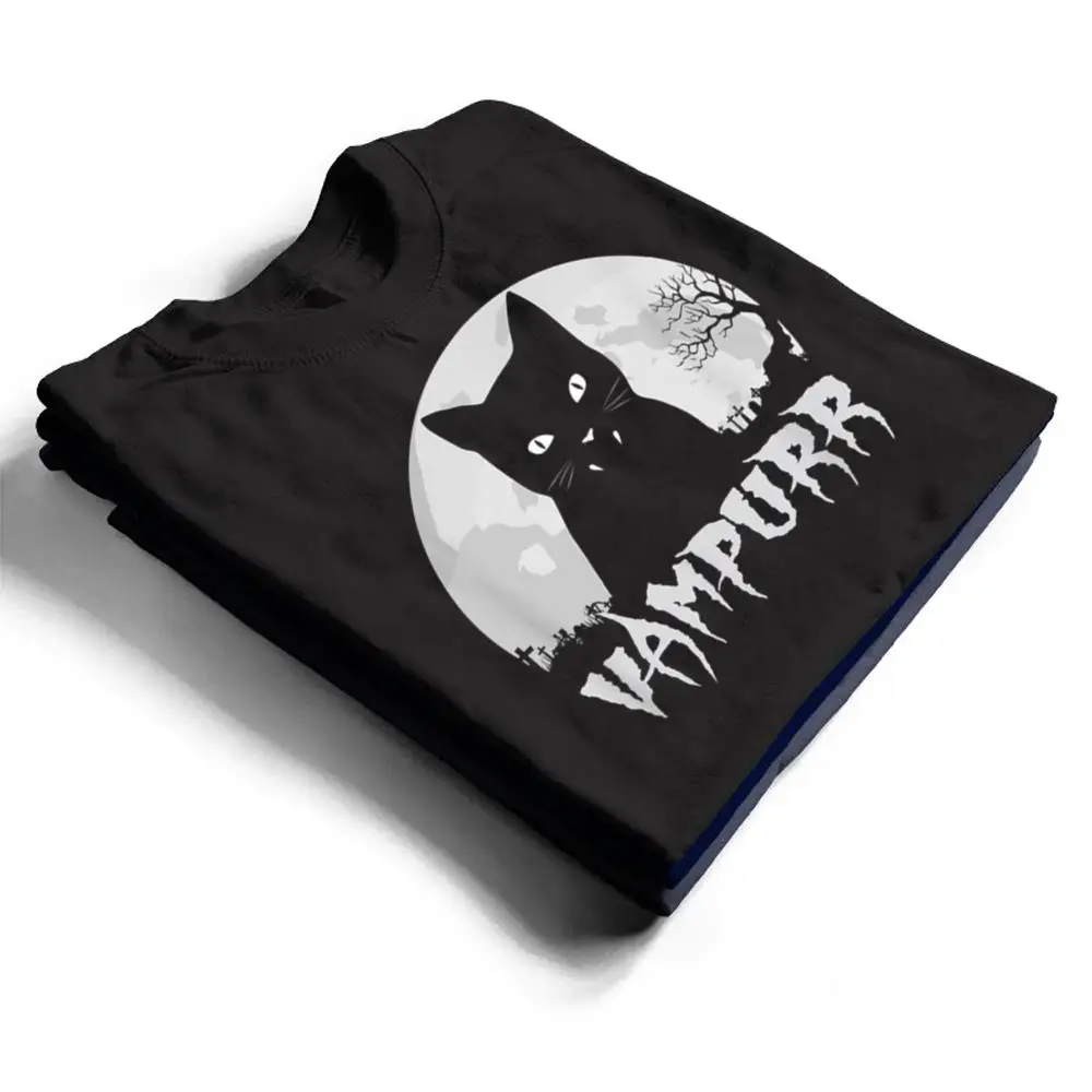 Halloween-Black-Cat-Vampire-With-Full-Moon-Vampurr-Pun-T-Shirt-1 Halloween Black Cat Vampire With Full Moon - Vampurr Pun T Shirt