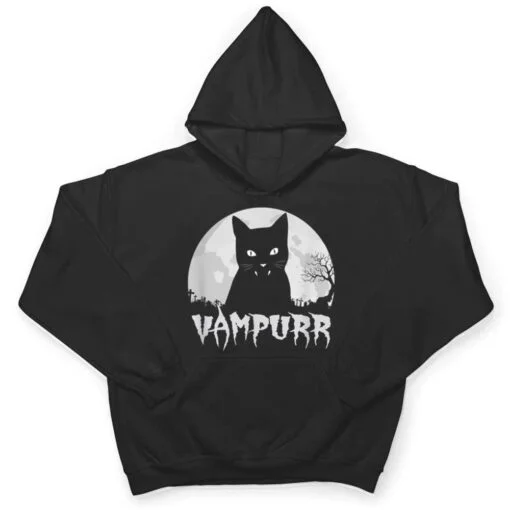 Halloween Black Cat Vampire With Full Moon - Vampurr Pun T Shirt