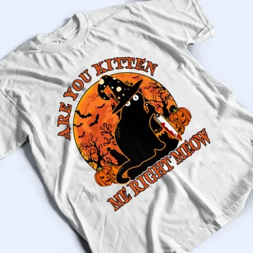 Halloween Black Cat with Knife Are You Kitten Me Right Meow Premium T Shirt