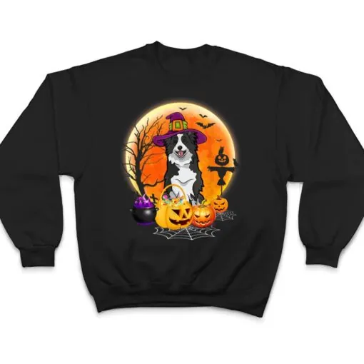 Halloween Border Collie Dog Moon With Pumpkin Funny Gifts T Shirt