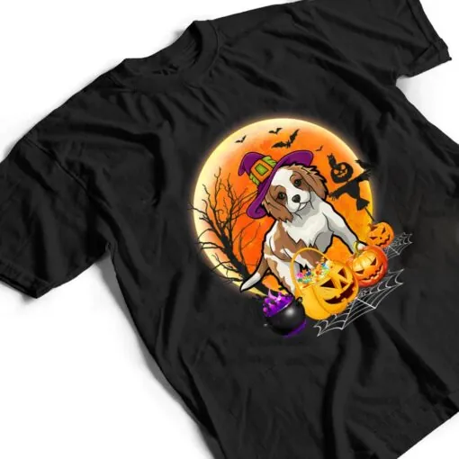 Halloween Brittany Dog Moon With Pumpkin Funny Gifts T Shirt