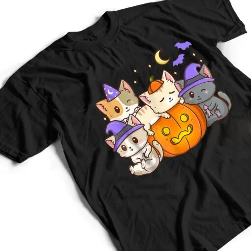 Halloween Cats Anime Cat Kawaii Neko Pumpkin Cat Lover Witch Ver 4 T Shirt