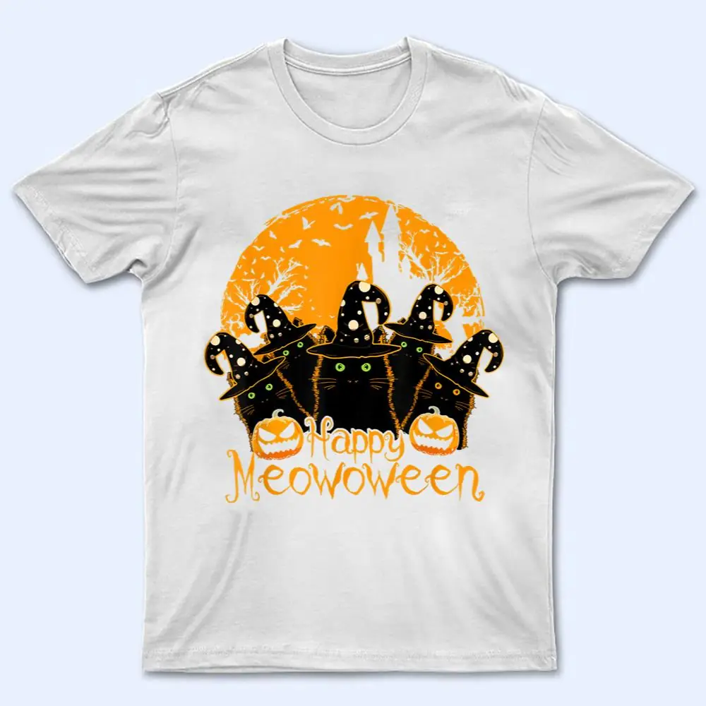 Halloween Costume Black Cat Witch Hat Happy Meowloween Funny T Shirt