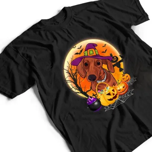 Halloween Dachshund Dog Moon With Pumpkin Funny Gifts Women T Shirt