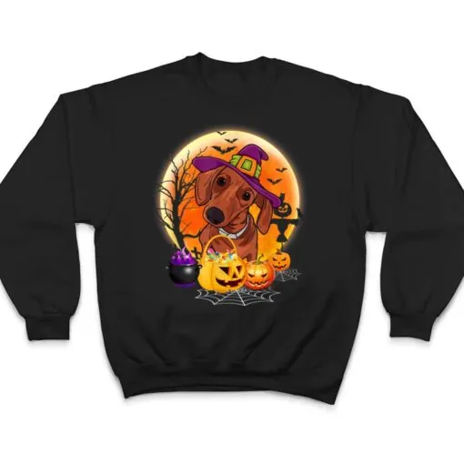 Halloween Dachshund Dog Moon With Pumpkin Funny Gifts Women T Shirt