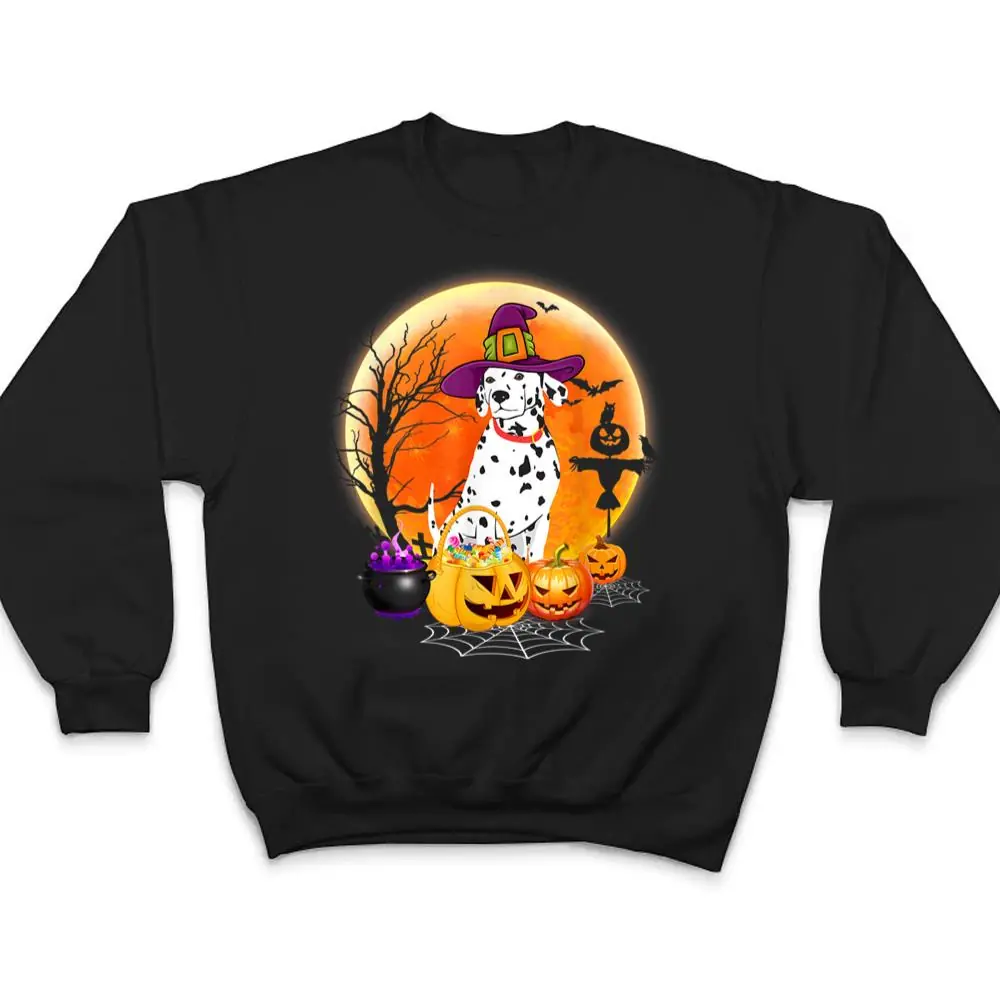 Halloween-Dalmatian-Dog-Moon-With-Pumpkin-Funny-Gifts-Women-T-Shirt-4 Halloween Dalmatian Dog Moon With Pumpkin Funny Gifts Women T Shirt