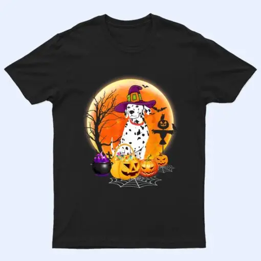 Halloween Dalmatian Dog Moon With Pumpkin Funny Gifts Women T Shirt