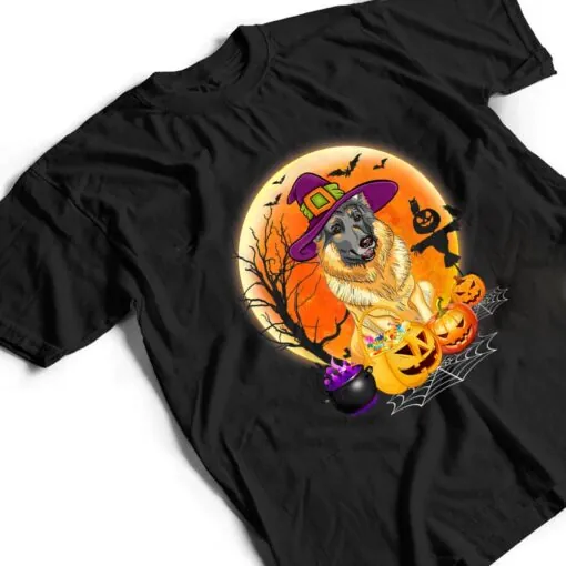 Halloween German Shepherd Dog Moon With Pumpkin Funny Gifts T Shirt