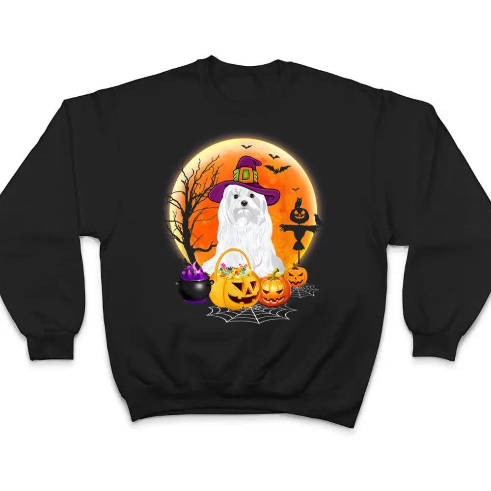 Halloween-Maltese-Dog-Moon-With-Pumpkin-Funny-Gifts-T-Shirt-4 Halloween Maltese Dog Moon With Pumpkin Funny Gifts T Shirt