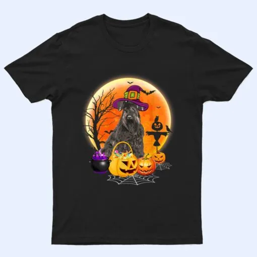 Halloween Miniature Schnauzer Dog Moon With Pumpkin Funny T Shirt