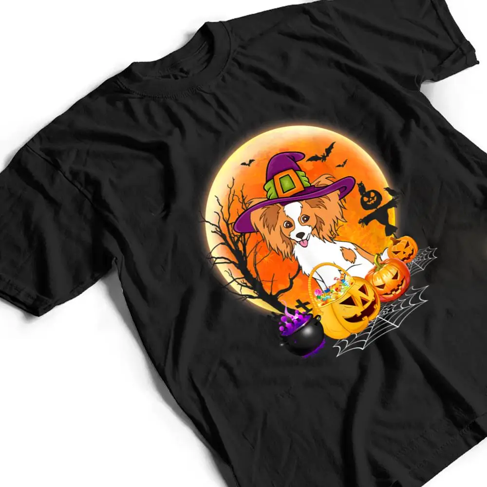 Halloween-Papillon-Dog-Moon-With-Pumpkin-Funny-Gifts-T-Shirt-2 Halloween Papillon Dog Moon With Pumpkin Funny Gifts T Shirt