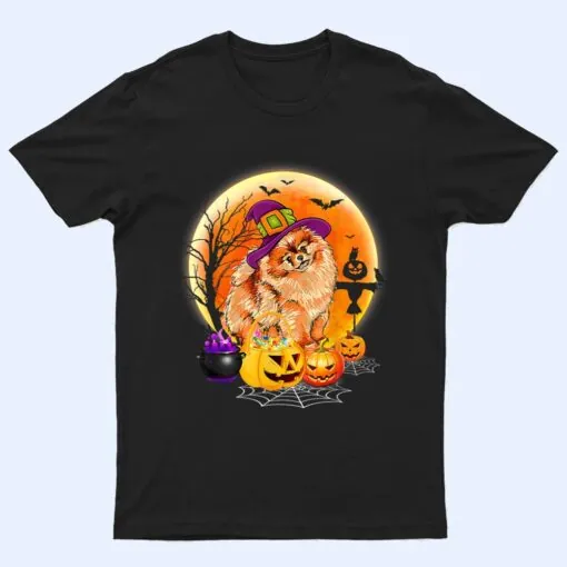 Halloween Pomeranian Dog Moon With Pumpkin Funny Gifts T Shirt