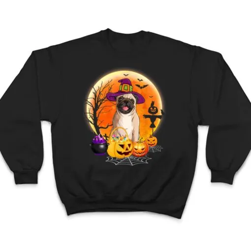 Halloween Pug Dog Moon With Pumpkin Funny Gifts T Shirt