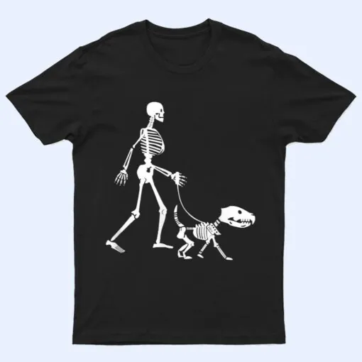 Halloween Skeleton Dog Lover Funny Dog Walking T Shirt