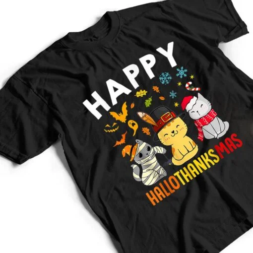 Halloween Thanksgiving Christmas Happy HalloThanksMas Cats T Shirt