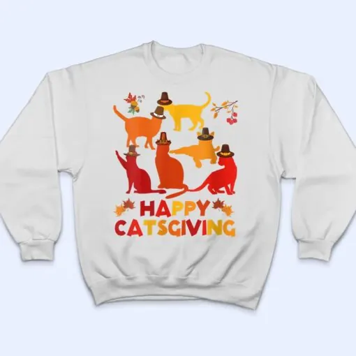 Happy Catsgiving Thanksgiving Cats Lovers Pilgrim Hat T Shirt