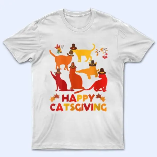 Happy Catsgiving Thanksgiving Cats Lovers Pilgrim Hat T Shirt