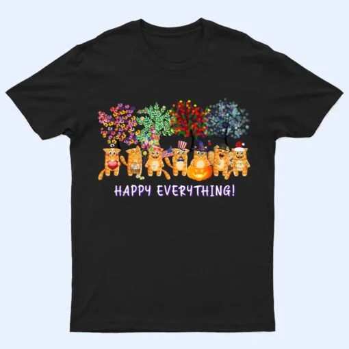 Happy Everything cat Seasons All Year Tree funny cat lover T Shirt