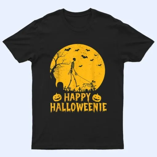 Happy Hallo-Weenie Dachshund Dog Halloween Skeleton Wiener T Shirt