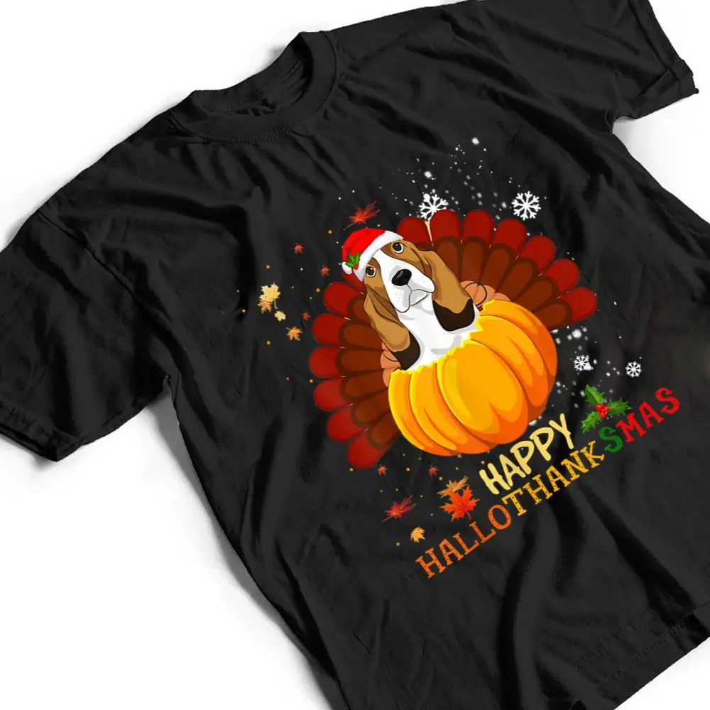 Happy-Hallothanksmas-Basset-Hound-Dog-Halloween-Xmas-T-Shirt-2 Happy Hallothanksmas Basset Hound Dog Halloween Xmas T Shirt