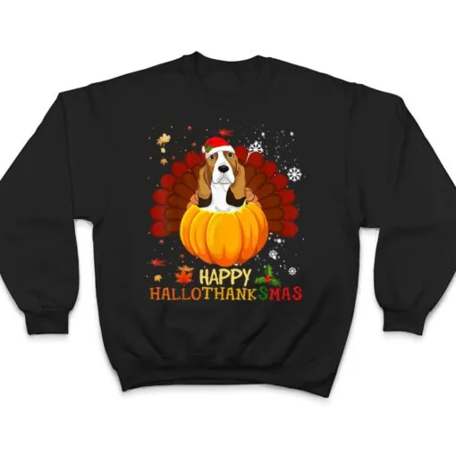 Happy Hallothanksmas Basset Hound Dog Halloween Xmas T Shirt