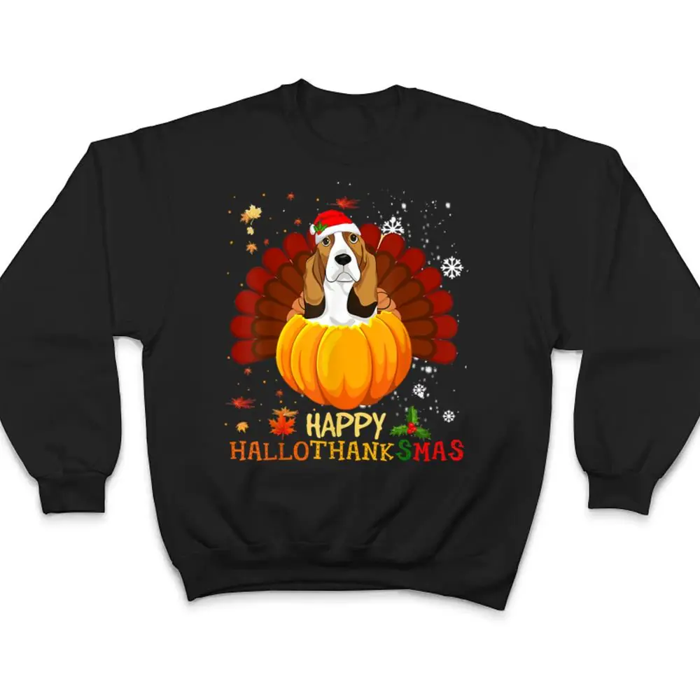 Happy-Hallothanksmas-Basset-Hound-Dog-Halloween-Xmas-T-Shirt-4 Happy Hallothanksmas Basset Hound Dog Halloween Xmas T Shirt