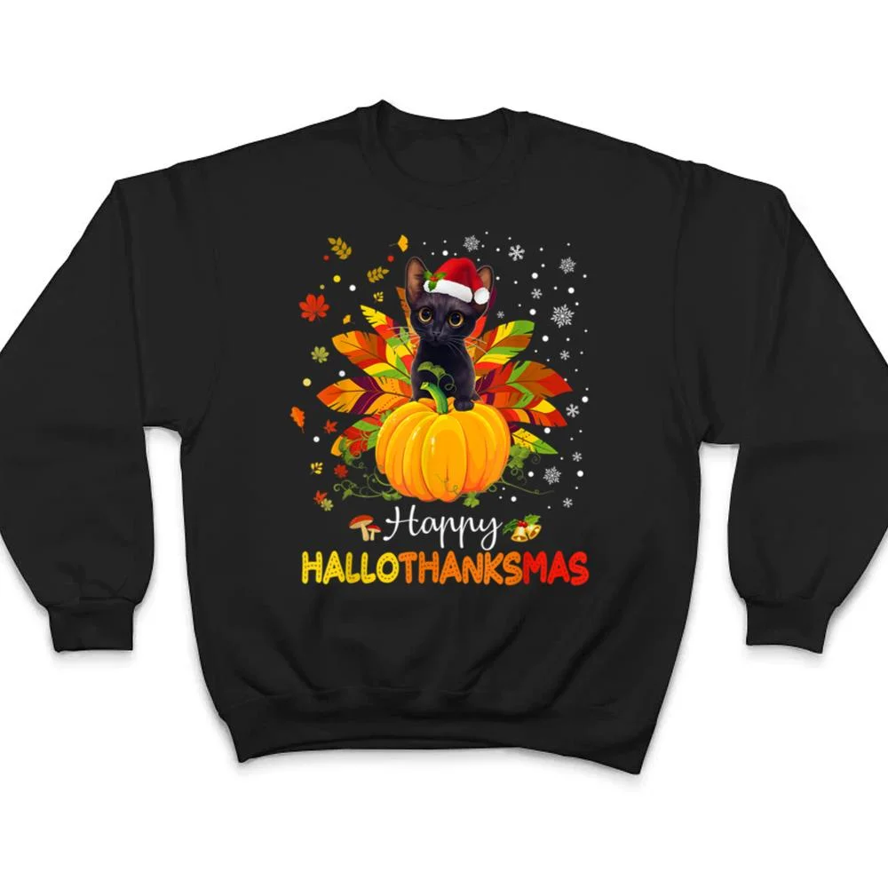 Happy-Hallothanksmas-Cat-Halloween-Thanksgiving-Christmas-T-Shirt-4 Happy Hallothanksmas Cat Halloween Thanksgiving Christmas T Shirt