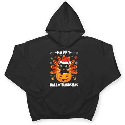 Happy Hallothanksmas Cat Turkey Cat Thanksgiving Christmas T Shirt