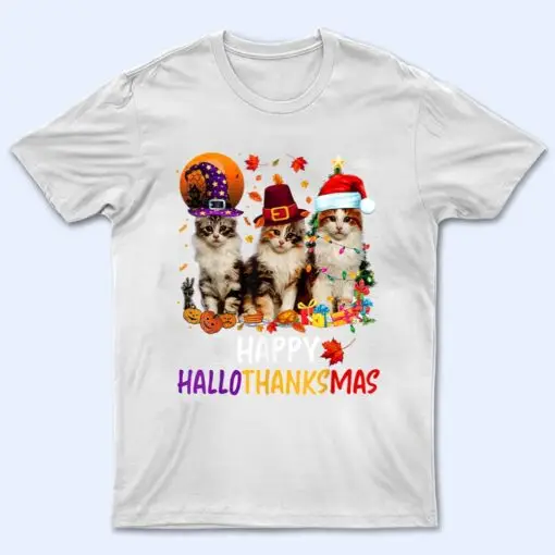 Happy Hallothanksmas Cats Lover Halloween Merry Christmas T Shirt