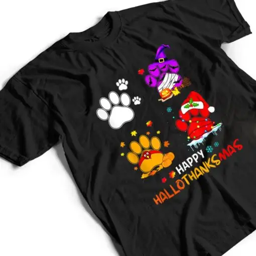 Happy Hallothanksmas Cute Paw Dogs And Pumpkin Turkey T Shirt