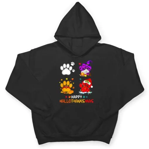 Happy Hallothanksmas Cute Paw Dogs And Pumpkin Turkey T Shirt