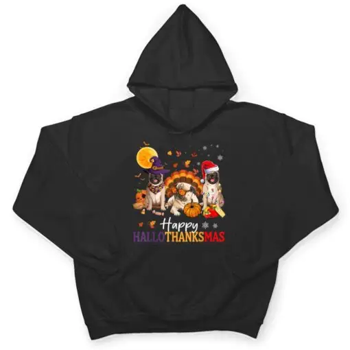 Happy Hallothanksmas Pug Dog Halloween Thanksgiving Xmas T Shirt