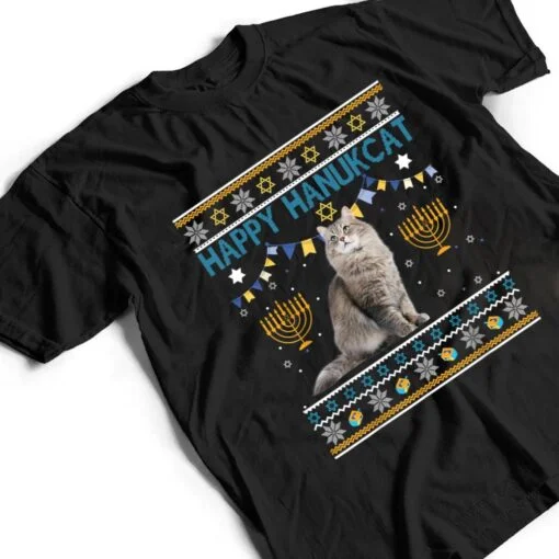 Happy Hanukcat Ugly Hanukkah Sweater Cat Chanukah Jewish T Shirt