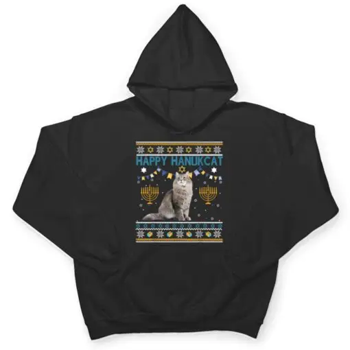 Happy Hanukcat Ugly Hanukkah Sweater Cat Chanukah Jewish T Shirt