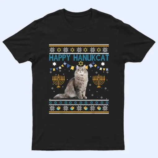 Happy Hanukcat Ugly Hanukkah Sweater Cat Chanukah Jewish T Shirt