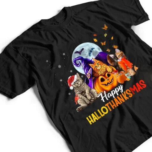 Happy-Thanksgiving Cat Happy-Hallothanksmas Cute-Cats T Shirt