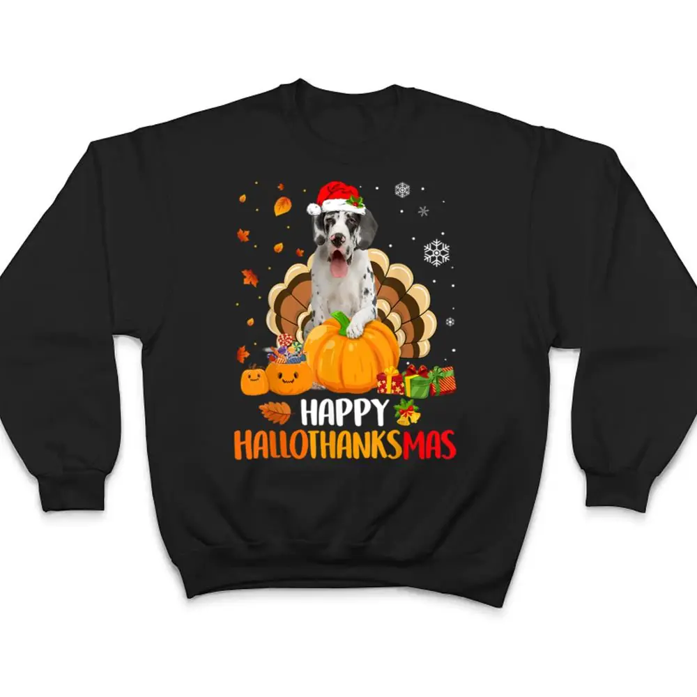 Harlequin-Great-Dane-Dog-Halloween-Xmas-Happy-Hallothanksmas-T-Shirt-4 Harlequin Great Dane Dog Halloween Xmas Happy Hallothanksmas T Shirt