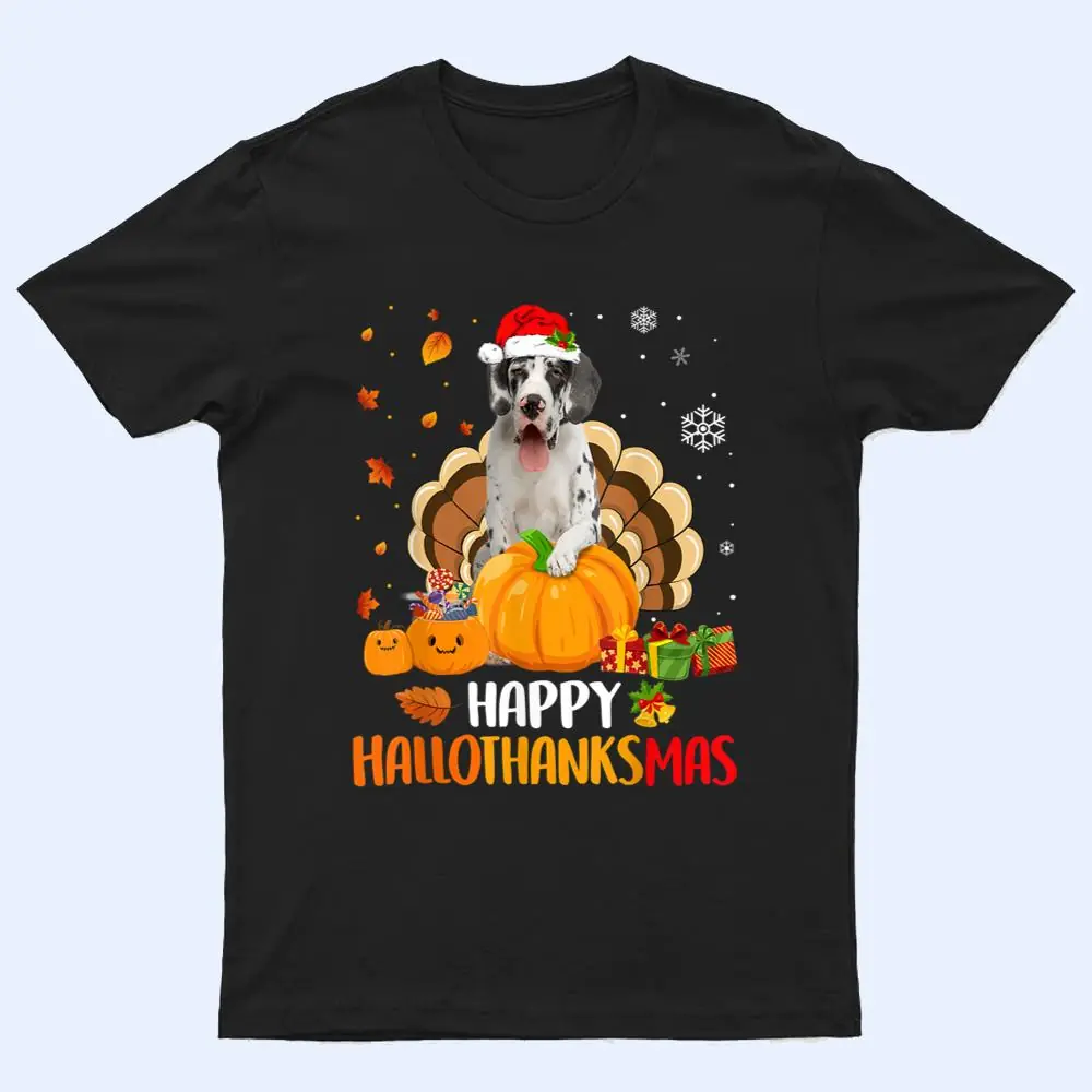 Harlequin Great Dane Dog Halloween Xmas Happy Hallothanksmas T Shirt Harlequin Great Dane Dog Halloween Xmas Happy Hallothanksmas T Shirt