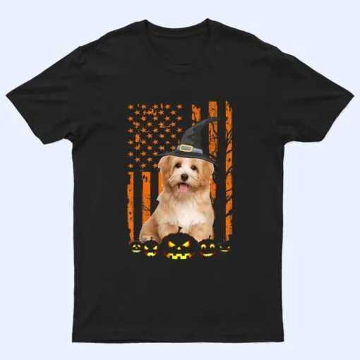 Havanese Dog Pumpkin American Flag Vintage Halloween Witch T Shirt