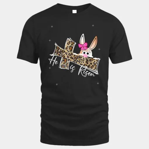 He Jesus Is Risen Shirt For Girls Leopard Cross Funny Rabbit